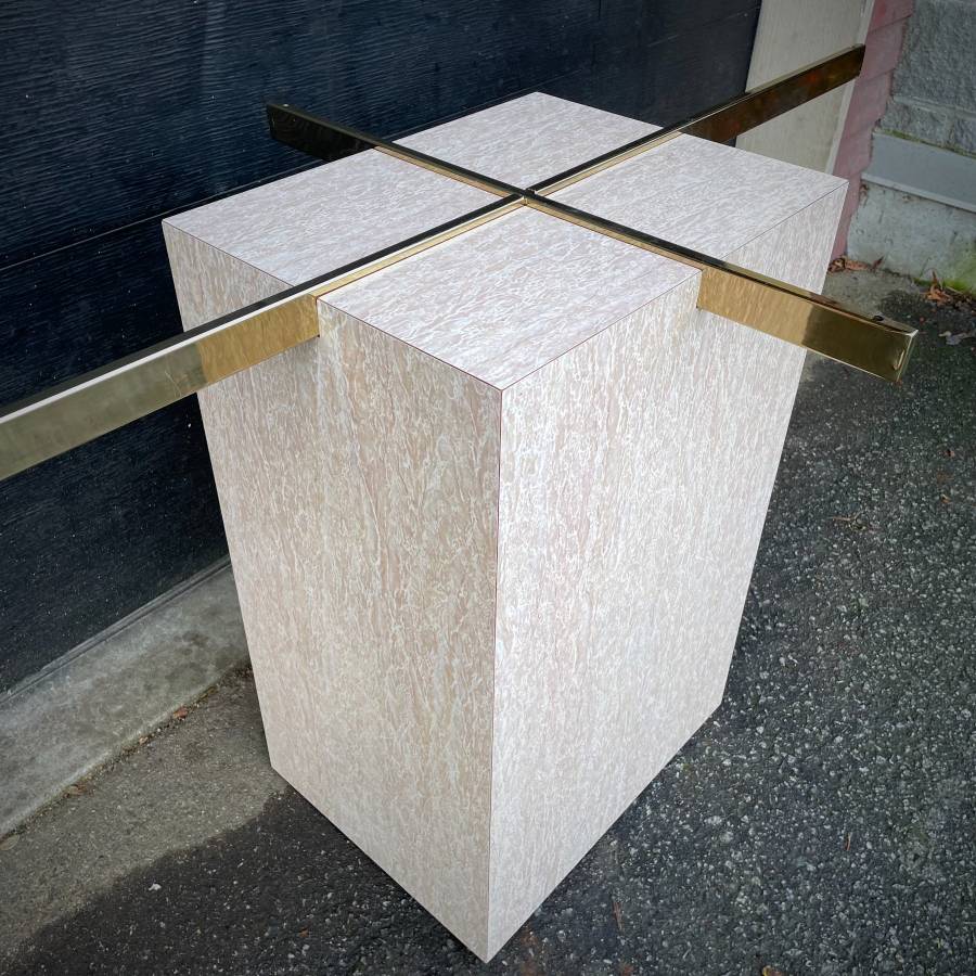 Italian vintage travertine and glass dining table — photograph 8 of 10