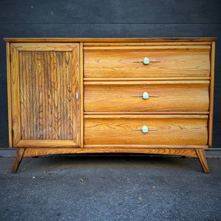 Mid century modern solid pecan credenza