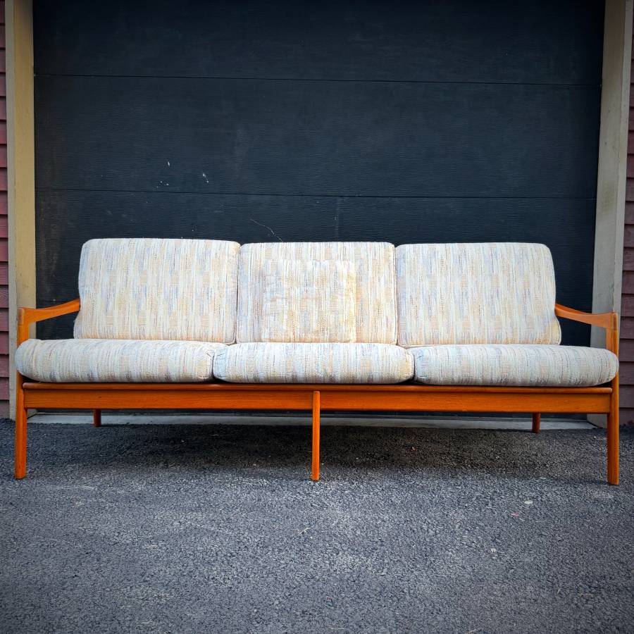 Danish modern teak 3 seater sofa couch — photograph 2 of 9
