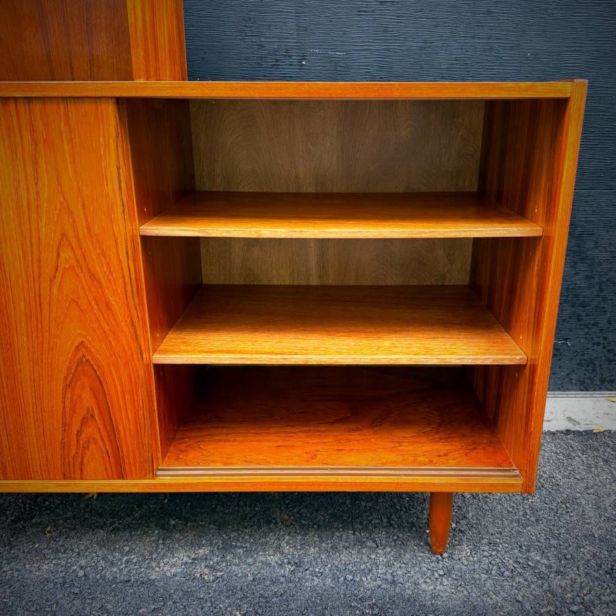 Cool assymetrical mcm teak credenza with upper LP shelf — photograph 6 of 6