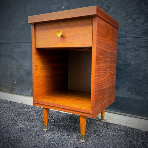 Compact mid century walnut bedside table