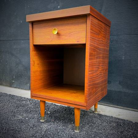 Compact mid century walnut bedside table