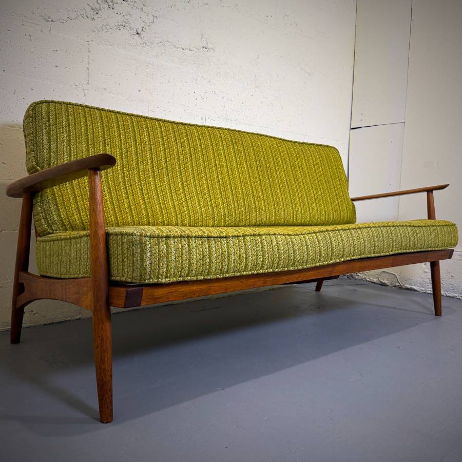 Beautiful mid century modern teak and wool sofa — photograph 3 of 10