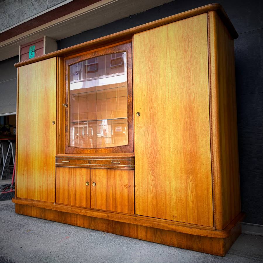 Large mid century modern teak and burled walnut hutch — photograph 3 of 10