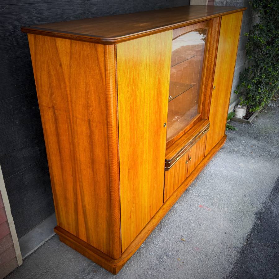 Large mid century modern teak and burled walnut hutch — photograph 5 of 10