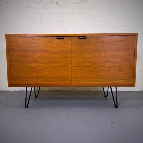 Mid century modern danish bookmatched teak credenza