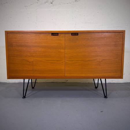 Mid century modern danish bookmatched teak credenza