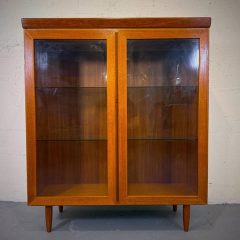 Beautiful danish modern teak and glass cabinet with interior lights