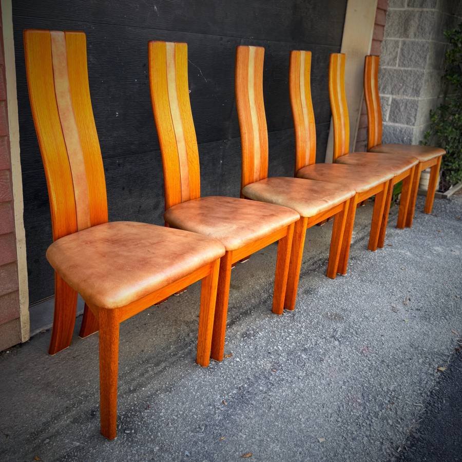 Rare set of 6 post modern danish teak dining chairs — photograph 3 of 11