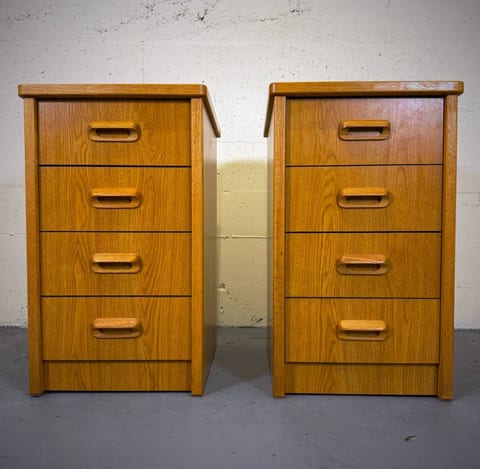 Pair of vintage mcm oak compact dressers bedside tables