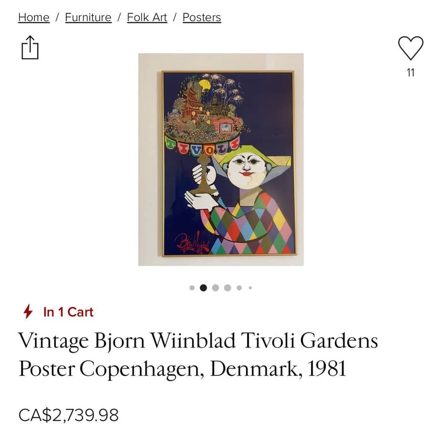 Vintage Bjorn Wiinblad Tivoli Gardens framed print from Denmark — photograph 6 of 6