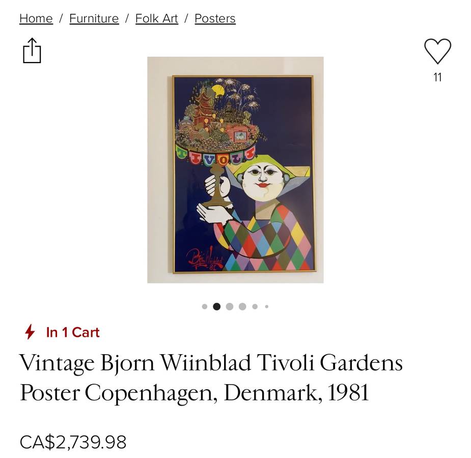 Vintage Bjorn Wiinblad Tivoli Gardens framed print from Denmark — photograph 6 of 6