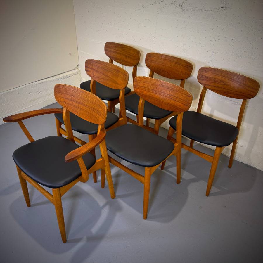 Beautiful set of 6 mcm teak and oak dining chairs — photograph 4 of 12