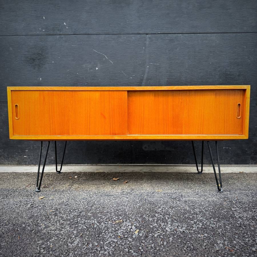 Danish modern atomic teak media stand credenza by Poul Hundevad — photograph 2 of 7