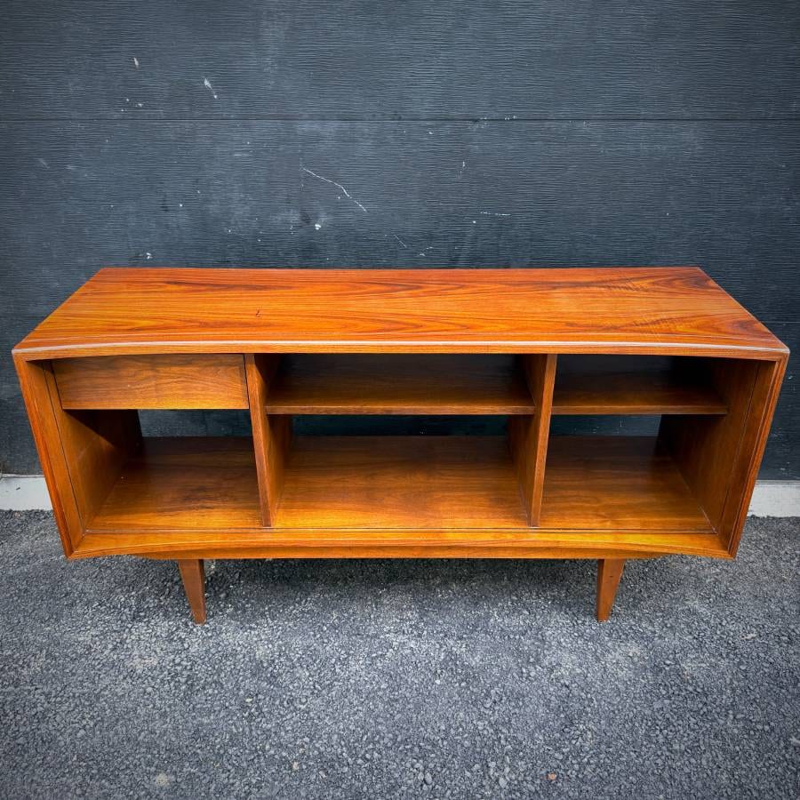 Mid century modern open walnut credenza shelving unit — photograph 4 of 6