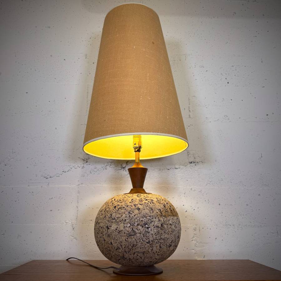 Beautiful Extra large mid century modern teak and cork lamp — photograph 2 of 6