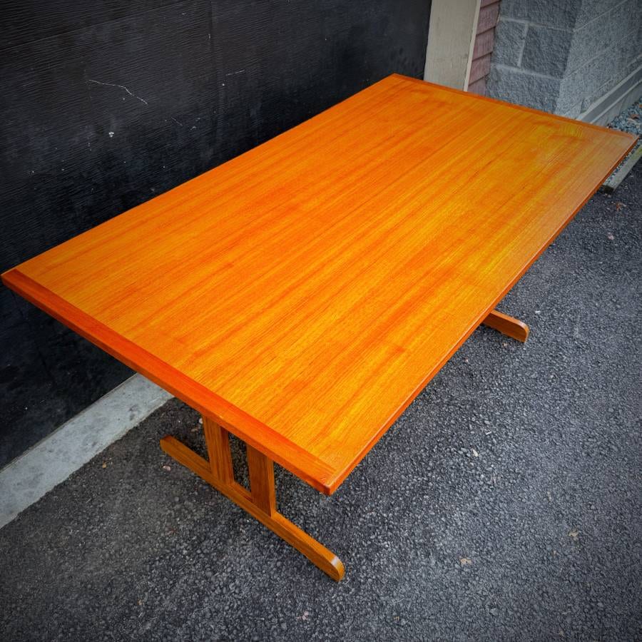 Danish mid century modern trestle leg dining table — photograph 4 of 9