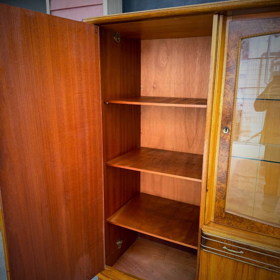 Large mid century modern teak and burled walnut hutch — photograph 10 of 10