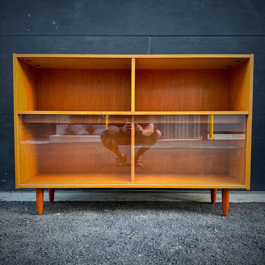 Mid century modern teak and glass credenza with lights — photograph 2 of 6
