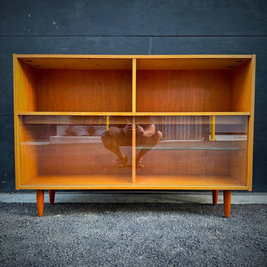 Mid century modern teak and glass credenza with lights — photograph 2 of 6