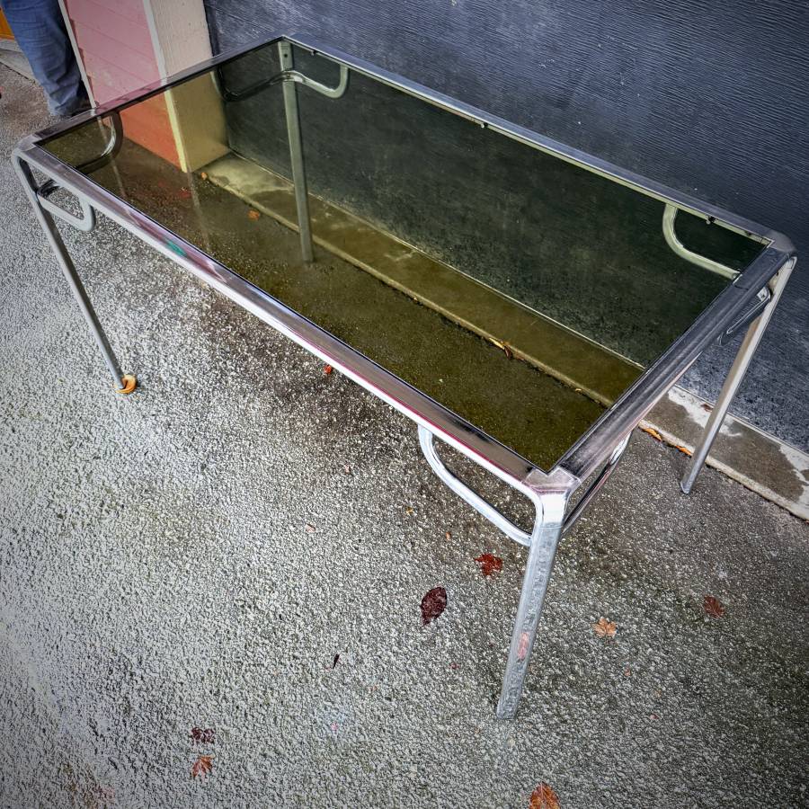 Mid century modern chrome and smoked glass dining table — photograph 7 of 7