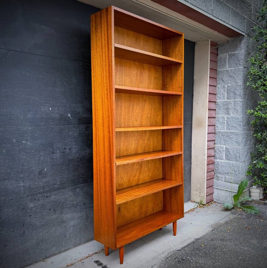 Rare solid mahogany mid century modern shelving unit — photograph 2 of 6