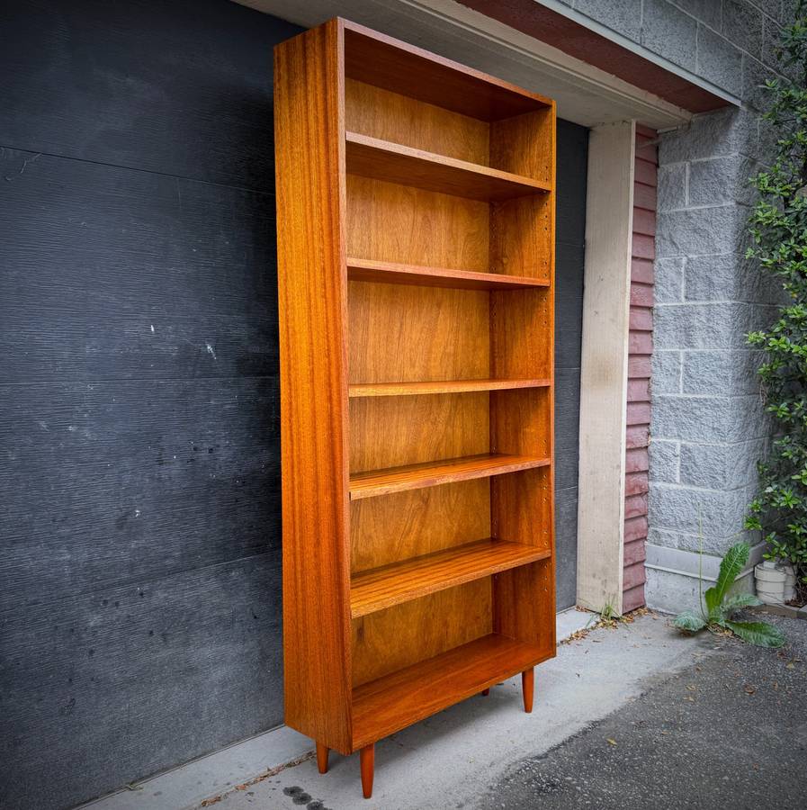 Rare solid mahogany mid century modern shelving unit — photograph 2 of 6