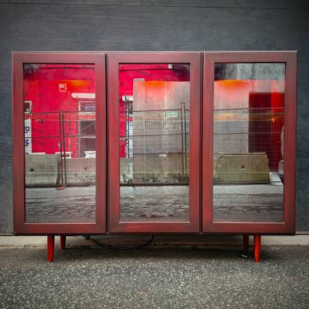 Mid century modern rosewood and glass shelving unit