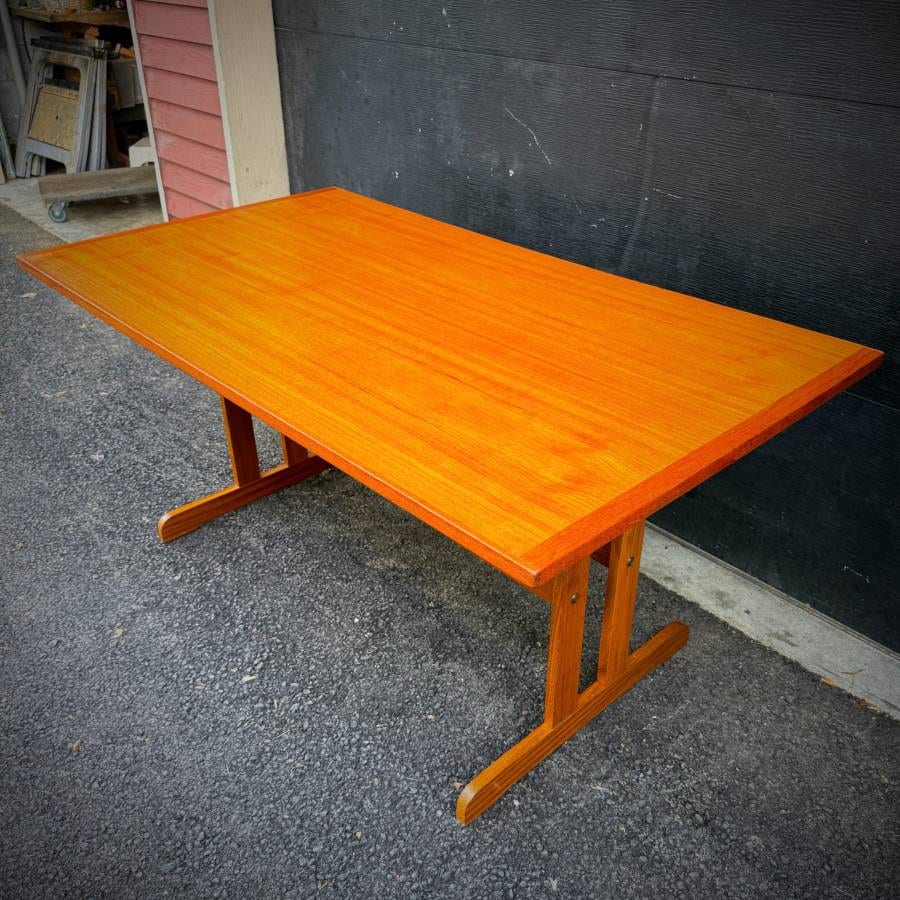 Danish mid century modern trestle leg dining table — photograph 5 of 9