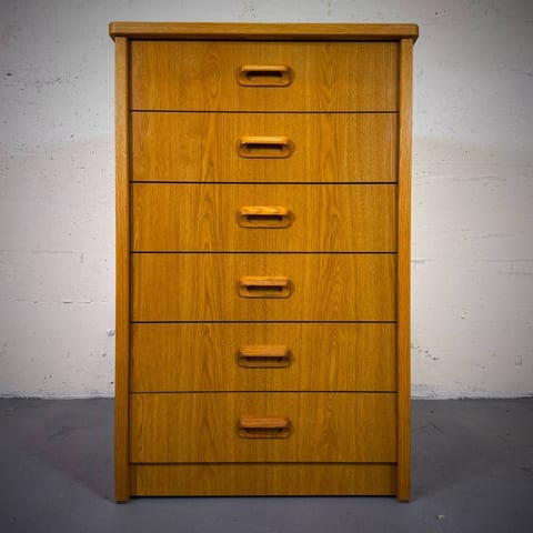 Extra deep vintage mcm oak 6 drawer dresser