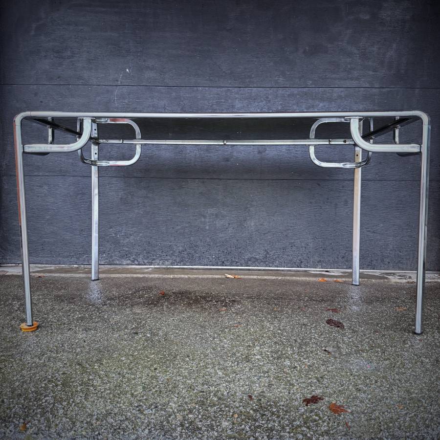 Mid century modern chrome and smoked glass dining table — photograph 2 of 7