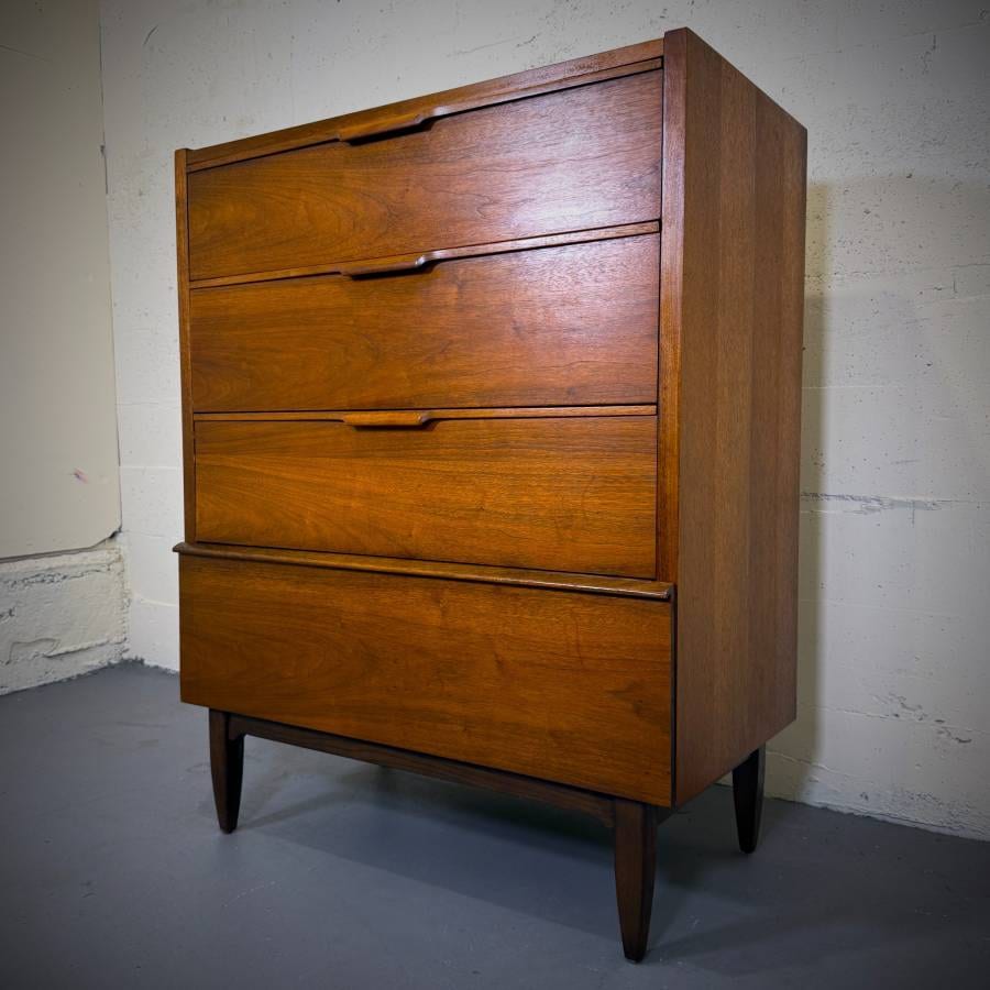 Beautiful Haddon Hall mid century modern walnut tall boy dresser — photograph 3 of 7