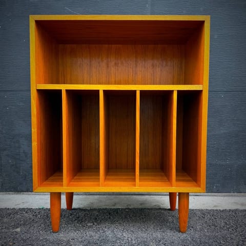 Compact mcm teak LP shelving unit