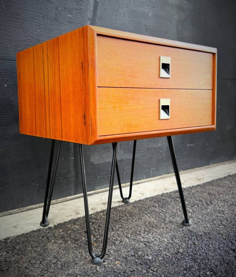 Mid century modern teak atomic two drawer nightstand — photograph 2 of 6