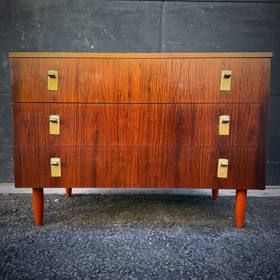 Danish mid century modern compact rosewood 3 drawer dresser — photograph 2 of 6