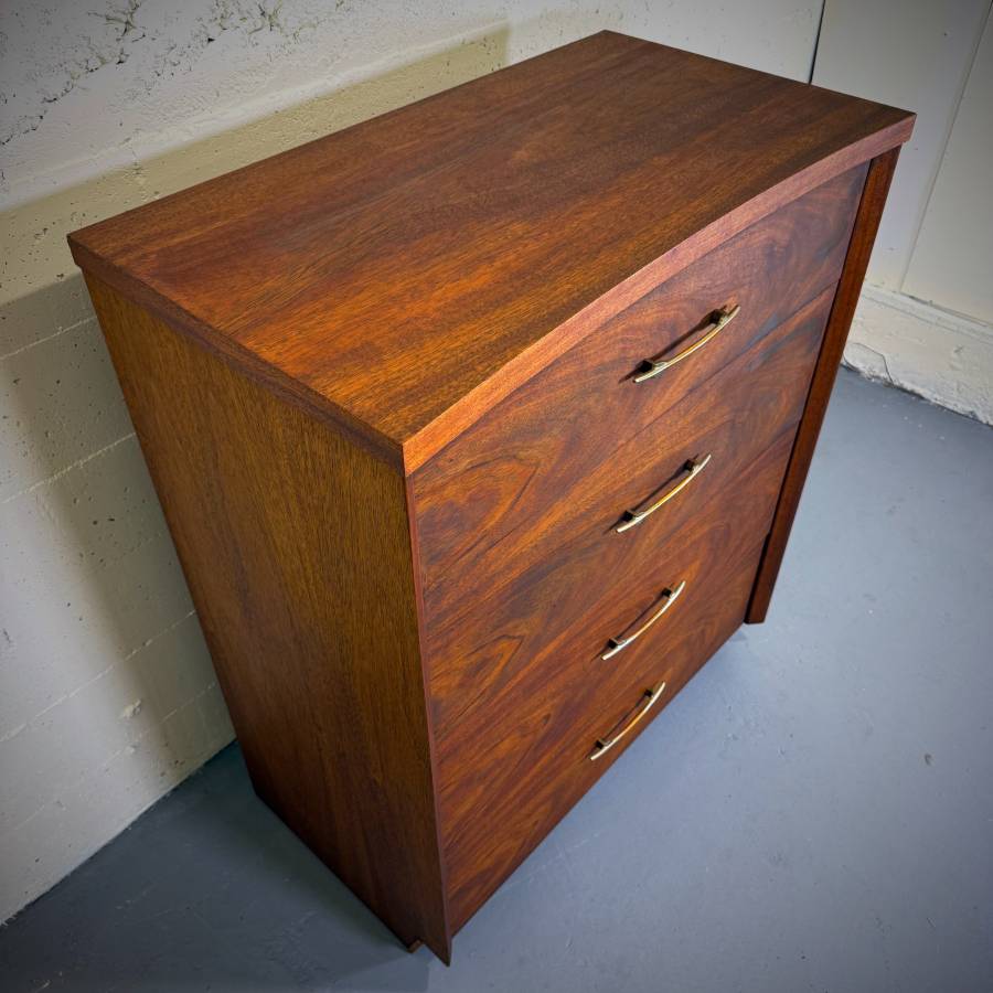 Mid century modern walnut tallboy dresser by Pepplers furniture — photograph 5 of 6