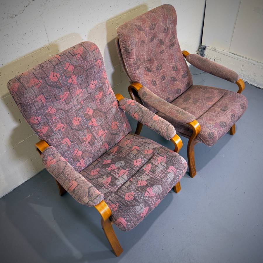 Pair of danish modern teak bentwood lounge chairs — photograph 6 of 9