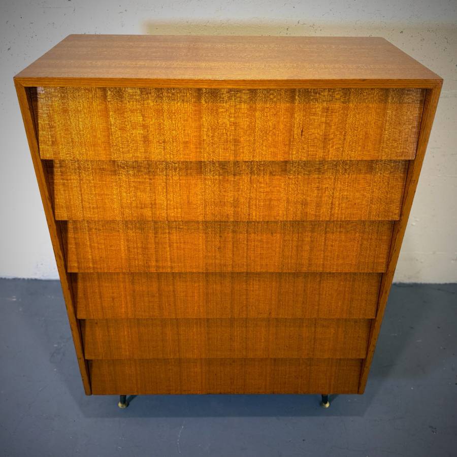 Mid century modern mahogany 6 drawer tall boy dresser — photograph 2 of 6