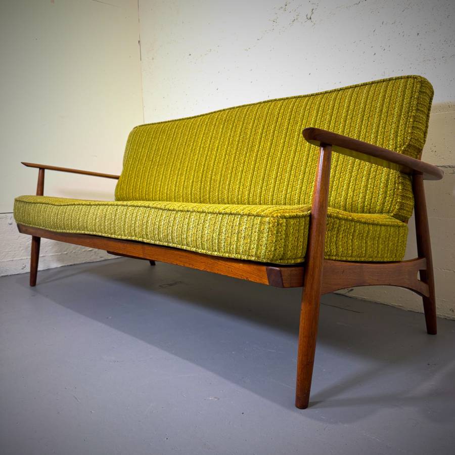 Beautiful mid century modern teak and wool sofa — photograph 2 of 10