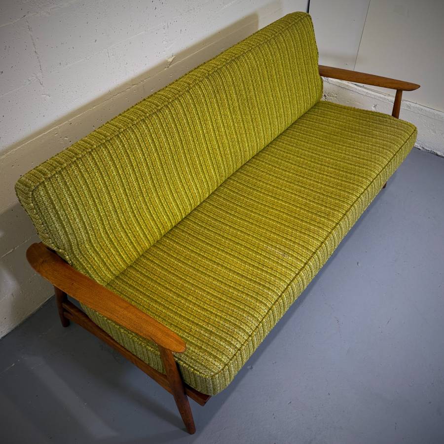 Beautiful mid century modern teak and wool sofa — photograph 5 of 10