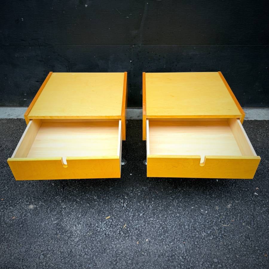 Pair of mid century modern blonde low profile side tables — photograph 6 of 6