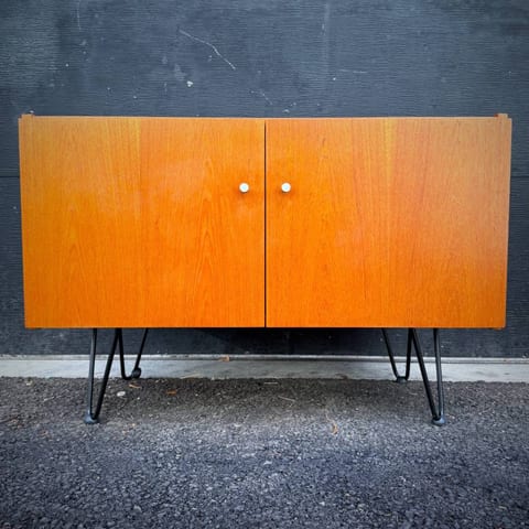 Compact mid century modern teak two door credenza
