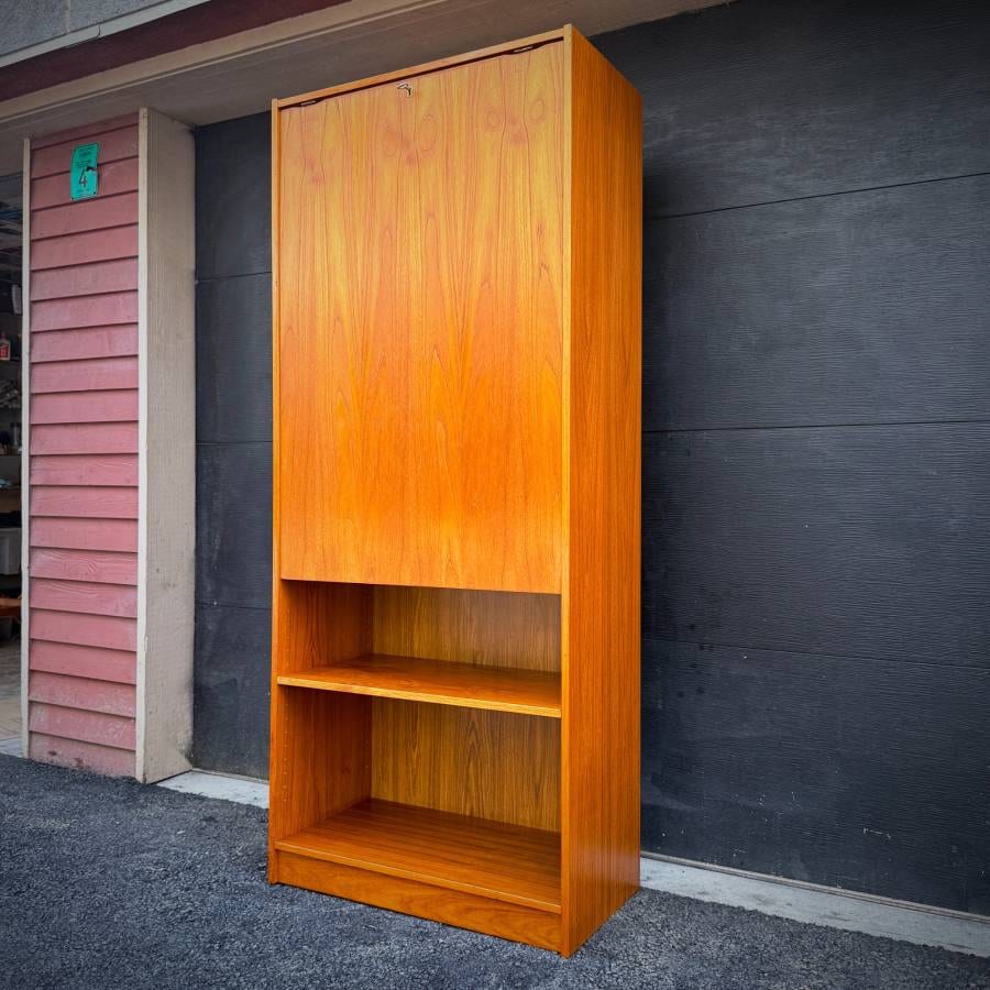 Super rare danish modern teak shelving unit with drop down table — photograph 3 of 8