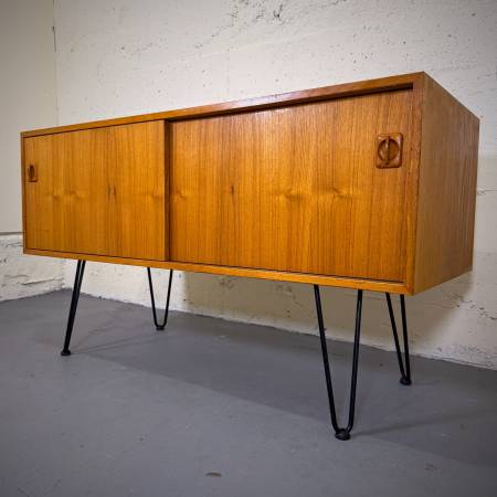 Danish modern atomic teak credenza