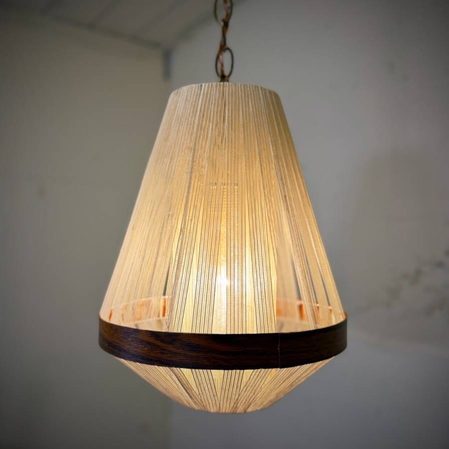1960s mid century modern teak rope swag lamp — photograph 5 of 5