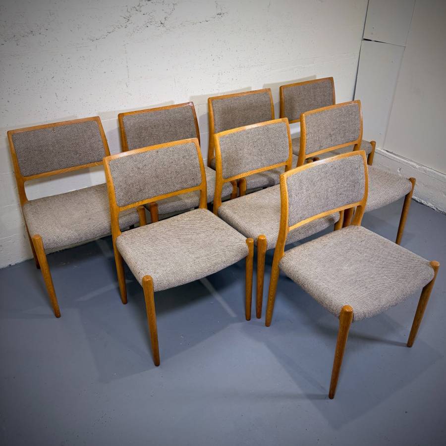 Rare set of 8 J.L. Moller danish modern dining chairs — photograph 8 of 11