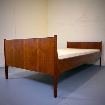 Danish mid century modern solid teak single bedframe with mattress