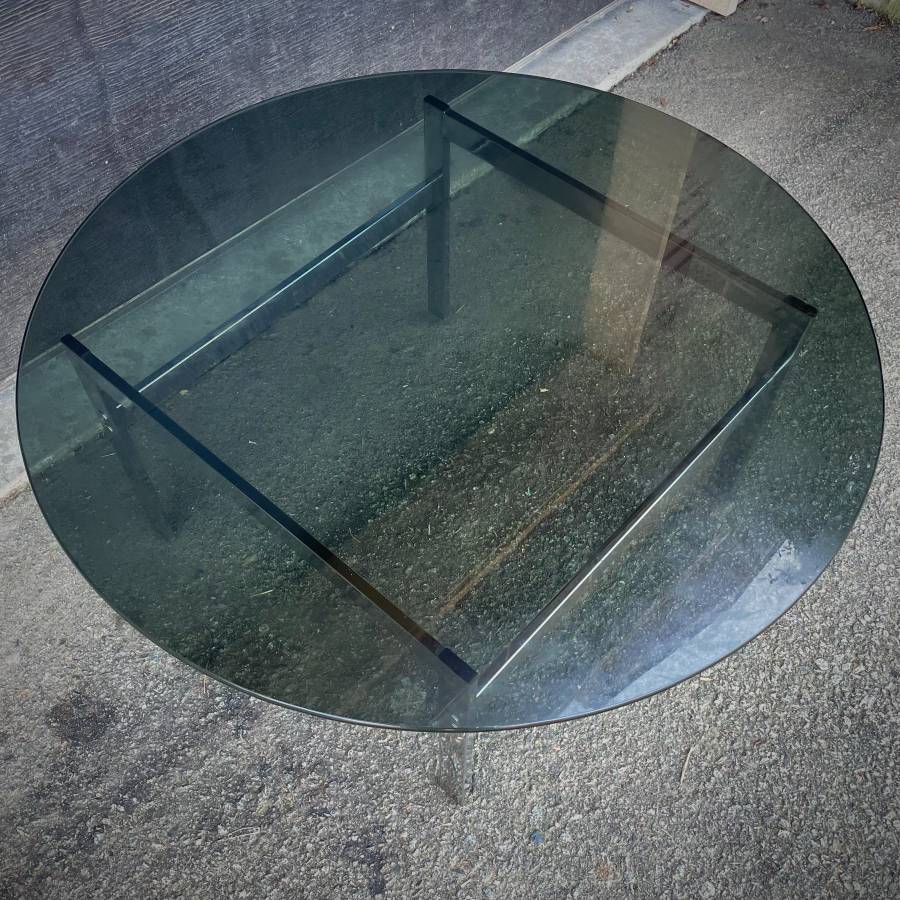 1970s mcm chrome and smoked glass coffee table — photograph 4 of 6